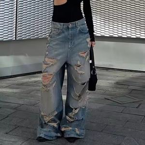 Gran Oferta: Jeans Baggy Desgastados de Nuevo Diseño, 100% Algodón, Estilo Urbano Vintage, Oversize, Lavado Ácido, Efecto Desgastado, Tiro Bajo - Product Image 2