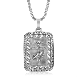 Hip-Hop Iced Out Betende Hände Kreuz-Anhänger Halskette mit Edelstahlkette Modeschmuck für Damen und Herren - Product Image 5