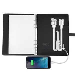 Cuaderno Reutilizable A5 עור Refillable Usb יומן כוח בנק מחיק נייד עם מטען