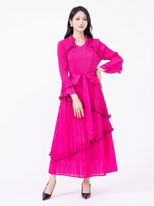 Elegante Abito da Sera con Scollo a V, Perline e Silhouette a Balze, 100% Poliestere, con Polsini Svasati - Product Image 2
