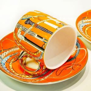 Nouvelle tasse à café en céramique orange créative pour couple, avec soucoupe, coffret cadeau - Product Image 2