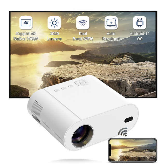 Hotack L007 Mini 4K HD LED LCD Smart Android Projector with Wifi BT Portable for Home Theater Outdoor Meetings & Proyector
