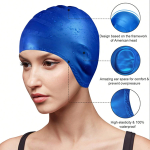 Bonnet de bain en silicone imprimé, durable, antidérapant, imperméable avec protection des oreilles pour adultes aux cheveux longs - Product Image 2