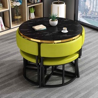 Ensemble Salle à Manger GEDO Moderne, Table Ronde MDF Bord Doré Peu Encombrante et 4 Chaises en Cuir PU à Pieds en Fer Métallique