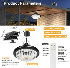 Lámpara Colgante LED Solar Pequeña de 5W para Interiores/Exteriores, IP65 Impermeable, con Sensor de Movimiento, Control Remoto y Batería Recargable - Product Image 6