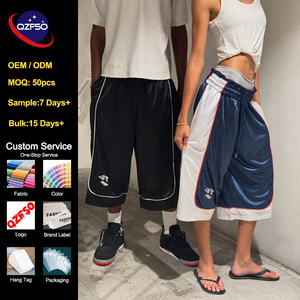 QZFSO Wholesale Oversized Basketball Y2K Baggy Streetwear Custom Color Block Contrast Retro Loose Fit Gym <b>Shorts</b> for <b>Men</b> Women - Product Image 1