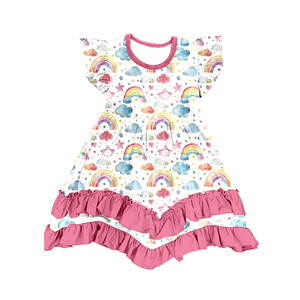 Robe d'été pour filles en soie de lait à manches volantées, imprimé dessin animé, robe pour enfants - Product Image 2