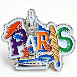 Broche Souvenir de Paris en Métal, Forme Irrégulière, Émail Dur, Design Lettre, Alliage de Zinc Électroplaqué, Article de Collection - Product Image 6