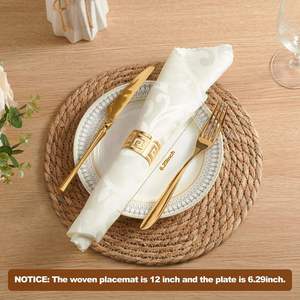 Salvamanteles Redondo <span class=keywords><strong>de</strong></span> Bambú Tejido, Salvamanteles Reutilizables Resistentes al Calor para Comedor y Cocina, Decoración Rústica Ecológica - Product Image 3
