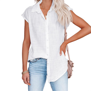 <span class=keywords><strong>Collezione</strong></span> Estiva di Camicie Monocolore Stile Europeo e Americano, Top Casual a Maniche Corte per <span class=keywords><strong>Donna</strong></span> - Product Image 2