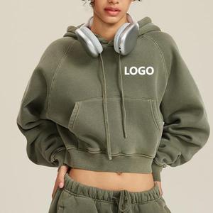 Sudadera Corta con Capucha para Mujer con Forro Polar, Lavado Desgastado, Sexy y Atrevido para Otoño Invierno 2025 - Product Image 1