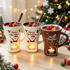 Mug en céramique de Noël à motif de dessin animé avec chauffe-bougie intégré pour fondue au chocolat, cadeau de vacances pour les couples - Product Image 1