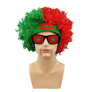 HLC ODM Peluca Afro para Fanáticos del Equipo Nacional de Fútbol de Portugal y Bélgica, Accesorio para la Cabeza con Cabello Rizado y Gafas de Sol, Artículos Promocionales para Deportes y Eventos - Product Image 1