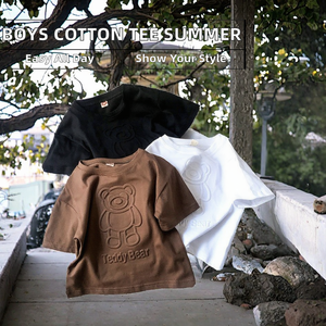 Nouveaux T-shirts pour enfants en coton/polyester à manches courtes, couleur unie, décontractés, tricotés, pour garçons, vente en gros - Product Image 2