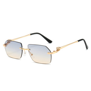 Occhiali da <span class=keywords><strong>Sole</strong></span> di Lusso Vintage Retrò Senza Montatura con Taglio Diamantato e Aste Leopardate per la Guida - Product Image 1