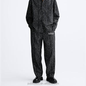 Pantalones de jacquard con pliegues y logotipo personalizado de mezcla de polialgodón personalizados al por mayor de OEM, pantalones informales holgados cómodos para hombre - Product Image 1