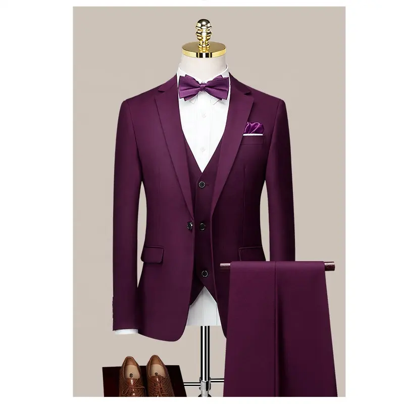Men's Custom Suit Made in China Solid 3 Piece Slim Fit Business Suit Set for Men Wedding White Men's Suits Blazer