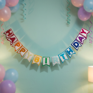Guirnalda de Feliz Cumpleaños de Fieltro de Lana Hecha a Mano Asterisk, Pancarta con Nombre Personalizado, Decoración de Nepal con Estampado Multicolor - Product Image 4