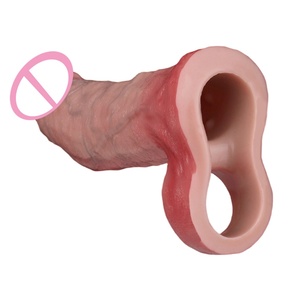 NNSX Realistic Big Penis Sleeve With <b>Vibrator</b> Silicone Soft Cock Ring Hollow Dildo for Men Penis Enlargement Adult Toy Wholesale - Product Image 3