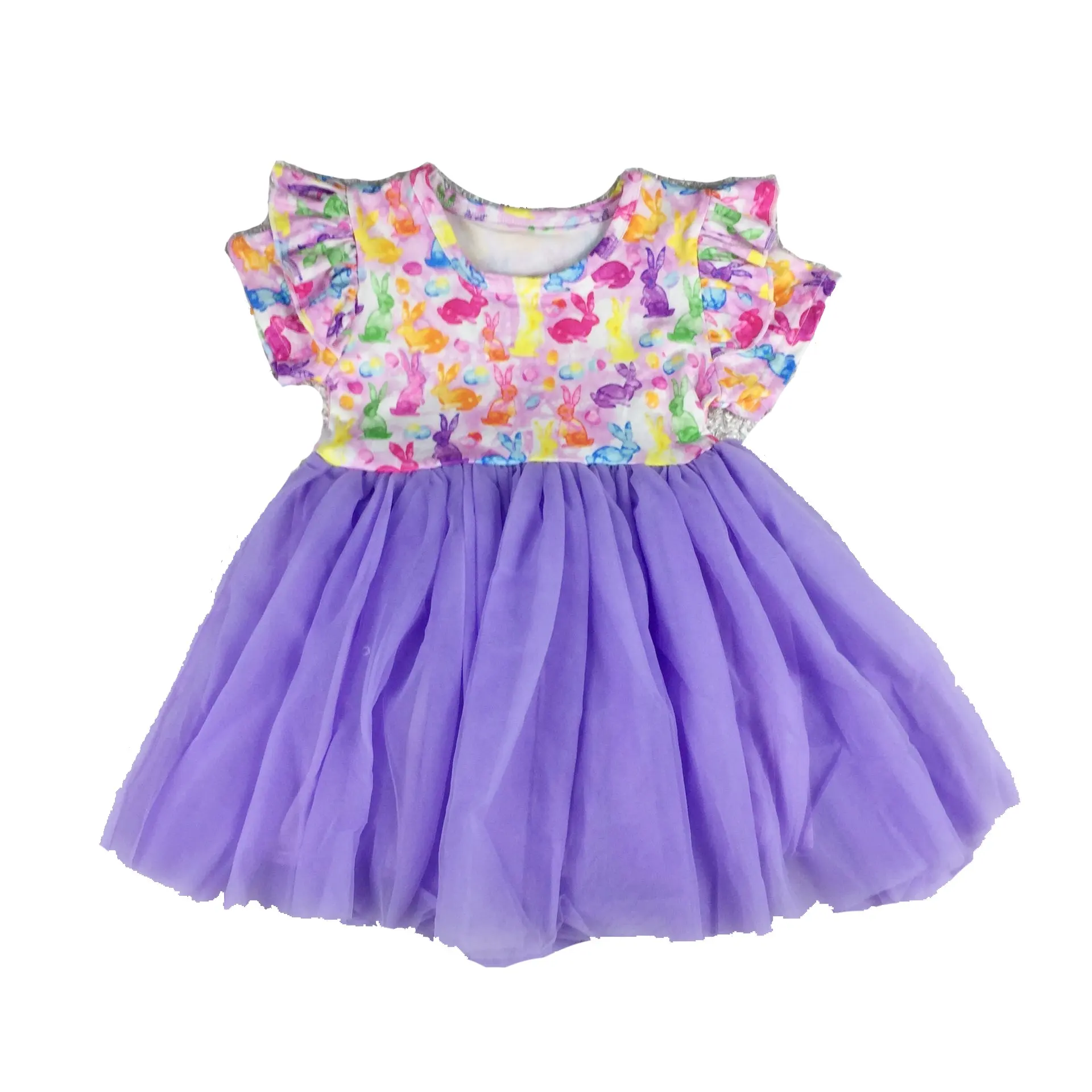 Liangzhe rok putri lembut remaja wanita, gaun ungu Puffy cetak kelinci clourful Model baru ODM