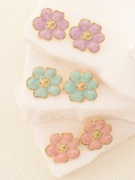 Boucles d'oreilles clous romantiques en émail fleur, plaqué or 18 carats, acier inoxydable, anti-ternissement, hypoallergéniques, bijoux pour femme, cadeau