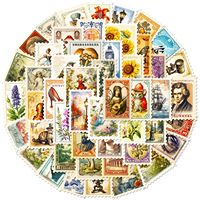 50 pièces timbre monnaie décalcomanies pour timbre amateurs cadeau vintage affranchissement autocollant