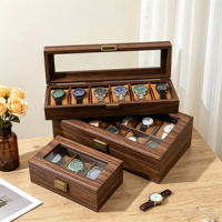 Boîte de rangement vintage en cuir grain de bois pour lunettes et montres, étui anti-poussière pour bijoux, présentoir à bijoux - Grande Vente