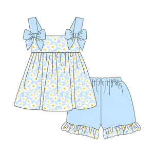 Boyis Summer Wholesale Children Blue Stripes Clothes Short Sleeve Sets Baby T Shirt Boys Clothing Set