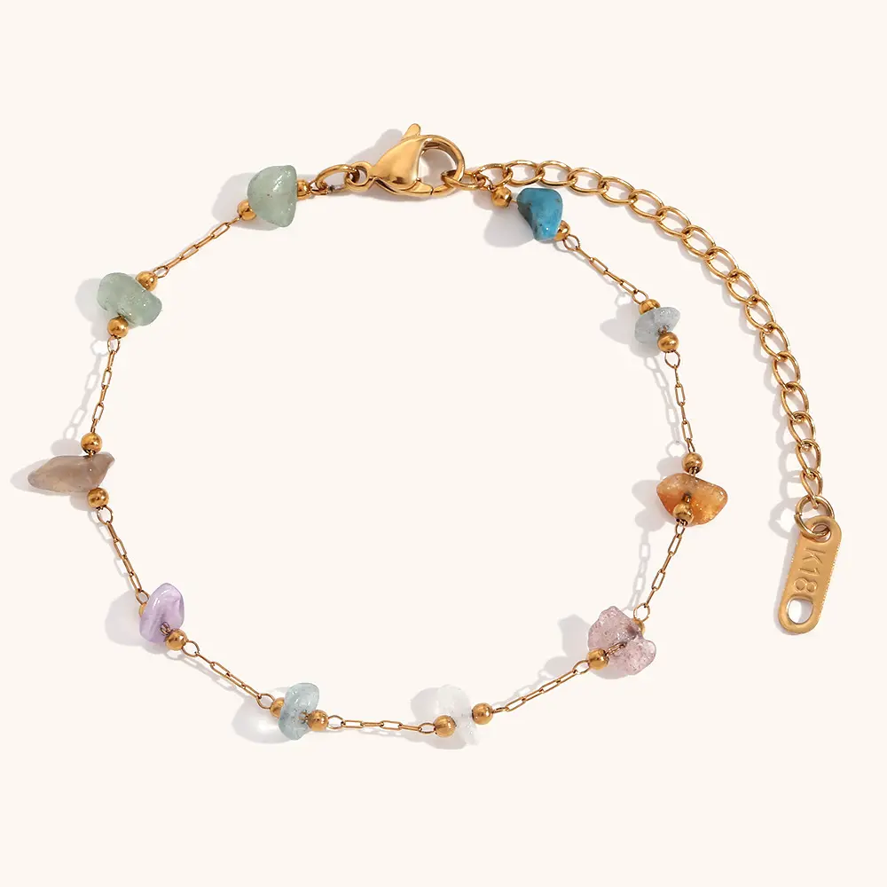 Pulsera hecha a mano de piedra natural de lujo ligera para mujer Pulsera de acero inoxidable chapada en oro de 18K