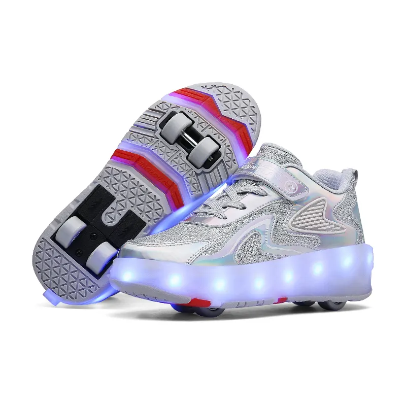 Kids LED USB Charging Kick Roller Skate Shoes Com Wheel Light up Rechargeable Roller Sneakers para Girl Boys Children