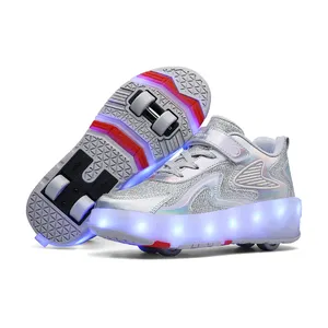 Sepatu roda untuk anak laki-laki dan perempuan, sepatu roda Sneakers isi ulang daya USB LED untuk anak-anak