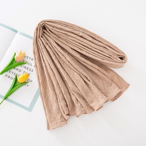 High Quality Micro-Elastic Crushed Blended Long Scarf Fine-Grained Right Angle Seamed Rayon Cotton Scarf Muslim Womens Hijab - Product Image 4