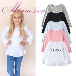 Abbigliamento Boutique per bambini in cotone 100% personalizzato 1-14 anni t-shirt in bianco con maniche a mosca magliette da <span class=keywords><strong>bambina</strong></span> camicie con volant da ragazza - Product Image 2