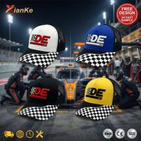 XIANKE Gorra Trucker Personalizada al por Mayor con Diseño de Tablero de Ajedrez, 5 Paneles, Malla Trasera, Cierre Ajustable, Estilo Retro de Gran Premio y Speedway