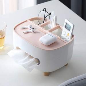 Caja de pañuelos multifuncional con organizador para almacenamiento en el hogar, oficina, escritorio, color rosa nórdico - Product Image 1