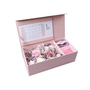 Customized Logo Cardboard Flower Packaging Show Rose Office Gift Box With Calendar