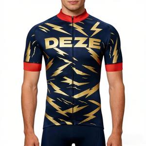 DEZE Maillot de cyclisme à manches courtes pour hommes, imprimé éclair doré, respirant, séchage rapide, coupe ajustée, pour le vélo de route, les sports en plein air - Product Image 1