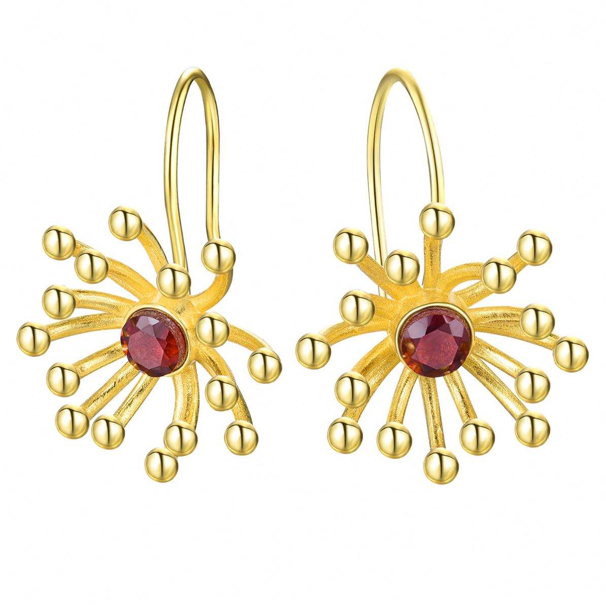 Lotus Fun Jewelry 18k Gold Plated 925 Silver Garnet Peridot Stone Bright  Fireworks Dangle Earrings for Women Fashion Jewelry