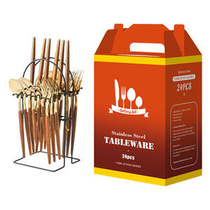 Prêt à expédier 24 pièces ustensiles manche en bambou vaisselle couteau <span class=keywords><strong>fourchette</strong></span> et cuillère ensemble de couverts en acier inoxydable avec support boîte verte - Product Image 6