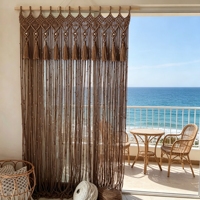 Rideau de porte en macramé fait main avec pompons, séparateur de pièce en coton tissé style bohème, décoration murale pour chambre, salon, maison