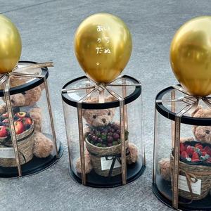 Caja de Regalo Ecológica con Oso de Peluche Navideño, Set Completo con Ramo de Castañas y Cerezas, Regalo Creativo para Novia - Product Image 1