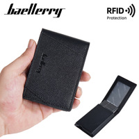 Baellerry dompet penyimpan kartu kulit PU, dompet pendek pemblokir RFID ramping dengan gesper Pemegang Kartu Pop