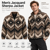 Veste d'hiver en polaire sherpa jacquard vintage pour homme, fermeture éclair intégrale, manteau décontracté d'extérieur, fabrication sur mesure, OEM ODM, fabricant fournisseur B2B