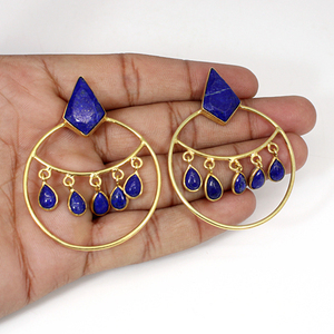 Pendientes de latón hechos a mano de alta calidad, piedras preciosas de lapislázuli Natural chapadas en oro, estilo de fiesta de boda de moda para regalo de mujer - Product Image 2