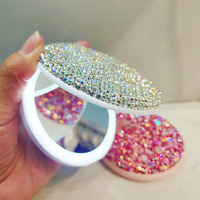 Miroir de maquillage strass LED rechargeable double face pliable rond Portable miroir de poche de voyage écran tactile en verre de courtoisie portable