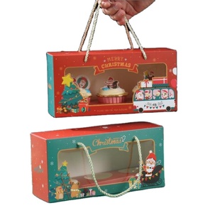 Christmas 3-piece rope cupcake box open window transparent muffin Christmas apple packaging baking paper packing boxes