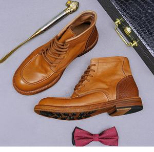 Chaussures pour hommes en cuir cousues Goodyear, chaussures pour hommes faites à la main, bottes en cuir de vachette pour hommes, bottes en cuir véritable lavé - Product Image 6