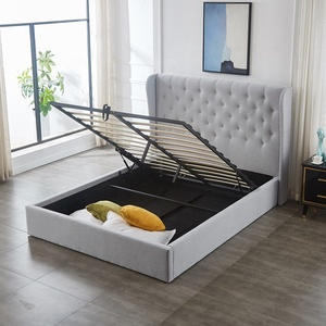 Meubles de chambre à coucher de style moderne, cadre en bois ailé ivoire avec <span class=keywords><strong>lit</strong></span> rembourré au design contemporain - Product Image 5