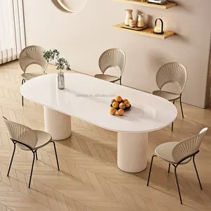 奥米西卡萨轻奢华奶油系列风格实木桌腿摇滚板桌面现代家庭客厅餐桌