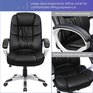 Fauteuil de <span class=keywords><strong>bureau</strong></span> Boss confortable pour la maison, idéal pour les longues sessions, avec dossier inclinable en cuir, base à cinq étoiles et <span class=keywords><strong>roulettes</strong></span> - Product Image 4